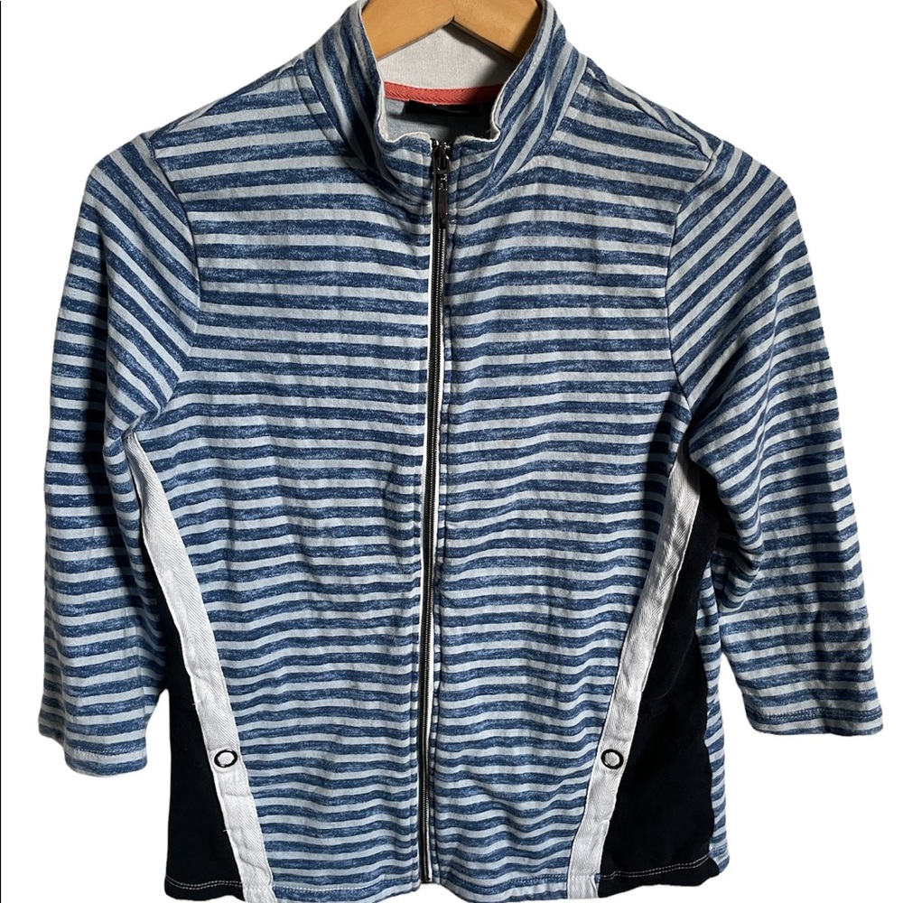 Onque Casual Womens Blue Striped Long Sleeve Lightweight Zip Up Jacket Small